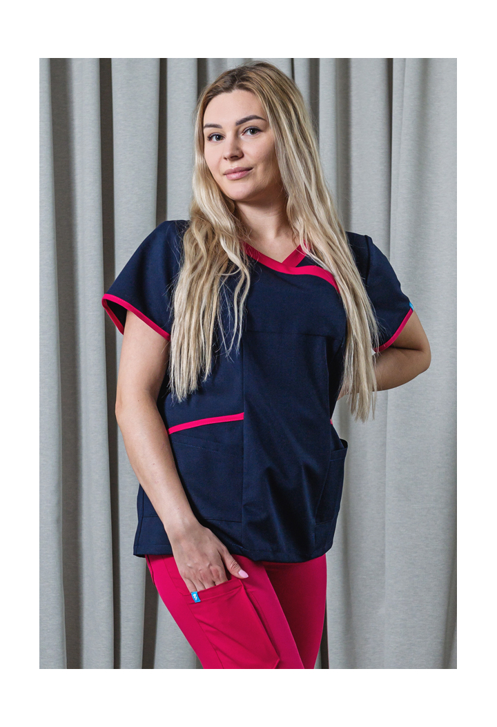 Bluza damska - Dynamic - scrub medyczny - granatowo-amarantowy