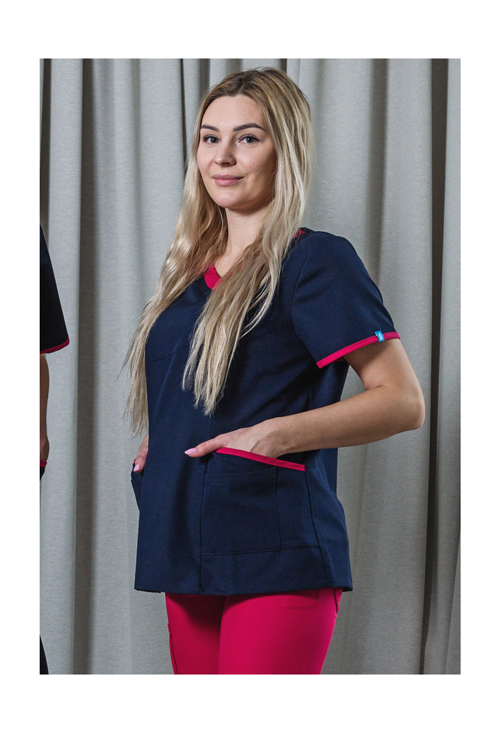 Bluza damska - Dynamic - scrub medyczny - granatowo-amarantowy
