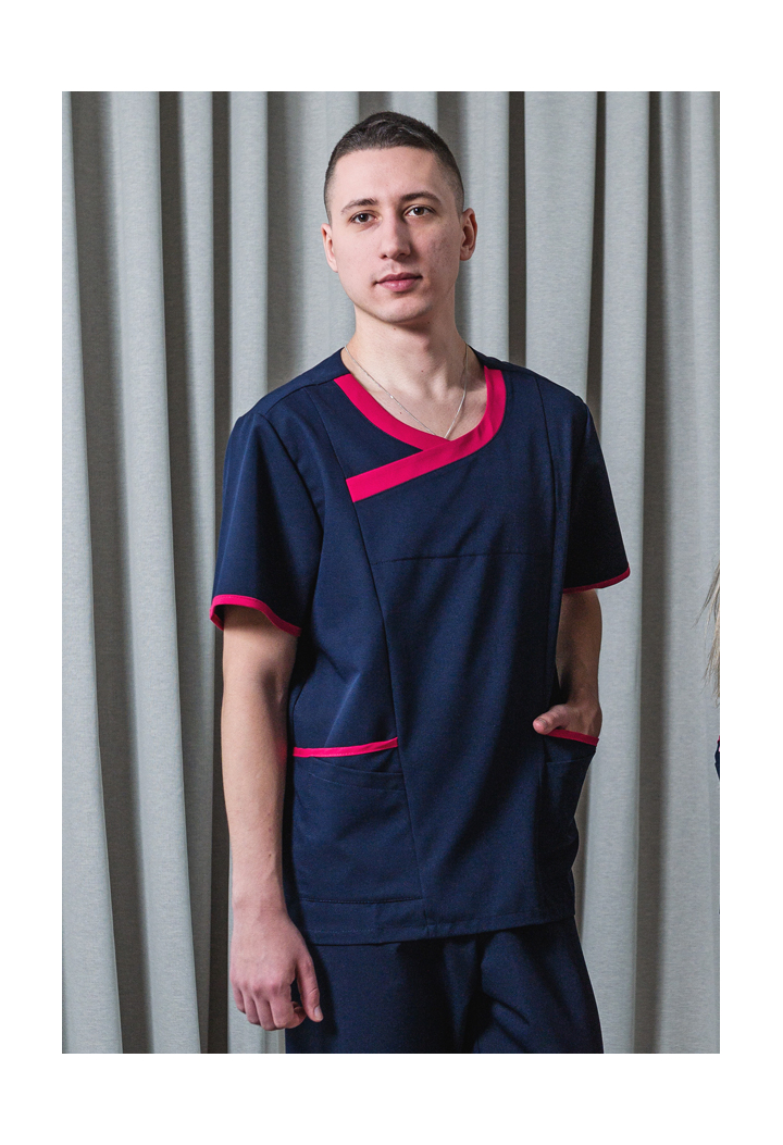 Bluza męska - Dynamic - scrub medyczny - granatowo-amarantowa