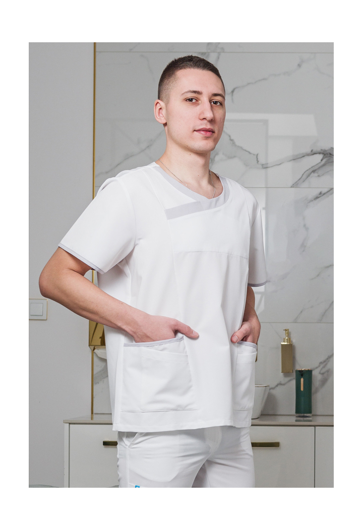 Bluza męska - Dynamic - scrub medyczny - biało-szara