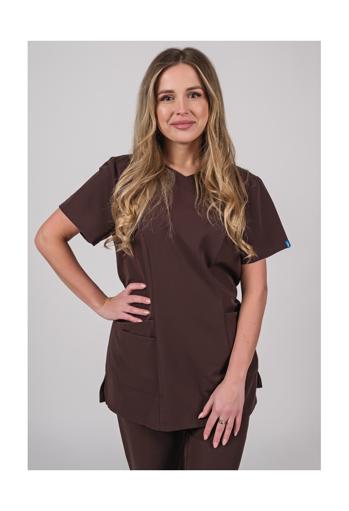 Bluza damska - Pure - scrub medyczny - czekoladowa