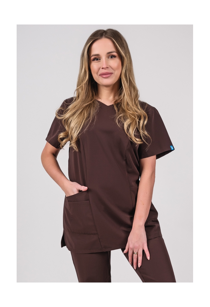Bluza damska - Pure - scrub medyczny - czekoladowa