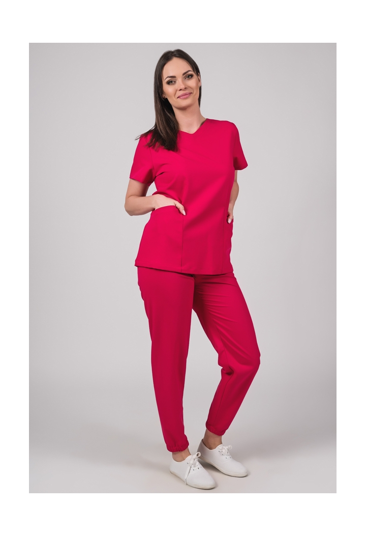 Spodnie damskie - joggery - Base - amarantowe